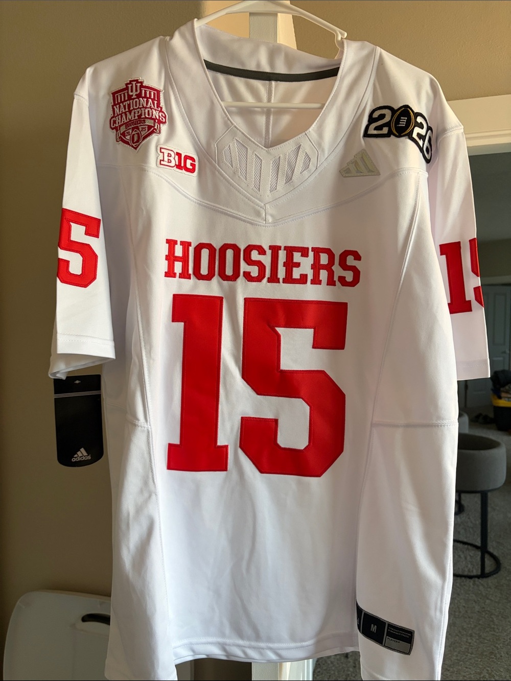 adidas White and Red Hoosiers #15 Football Jersey
